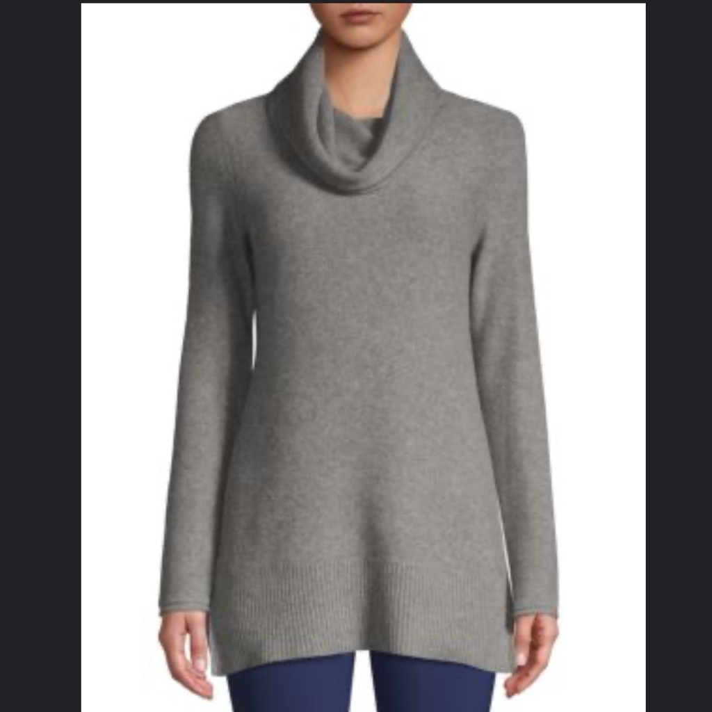Saks Gray Cashmere Cowl-Neck Sweater